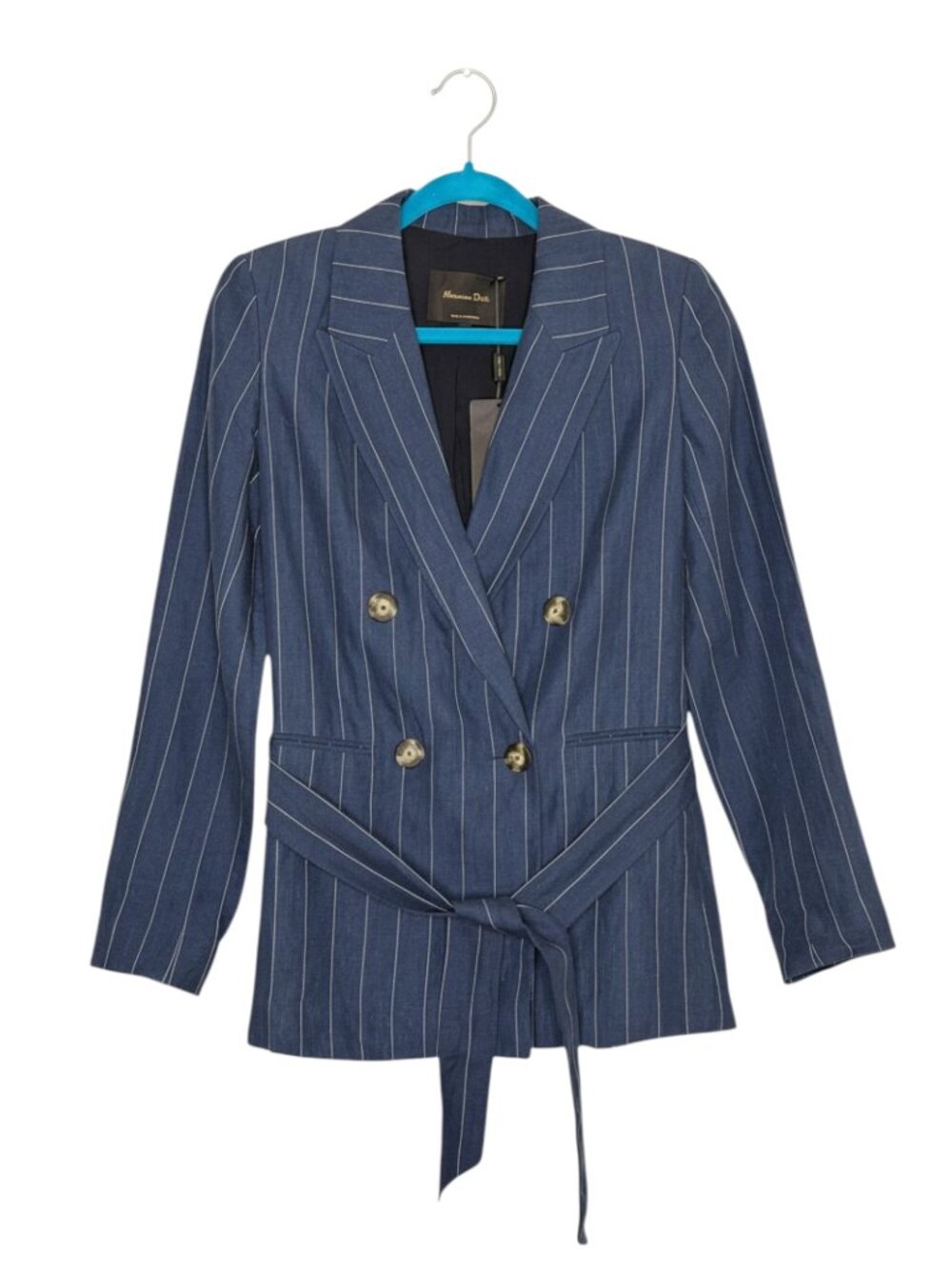 Mossimo Dutti Linen Blazer Jacket Belted Pin Stripe Blue Womens 2 NWT